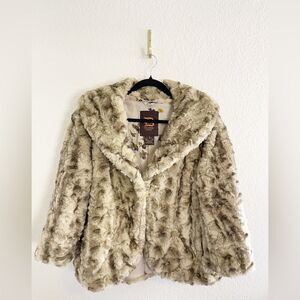 Rare Dollhouse Y2K chunky teddy faux fur coat animal print tan and brown Large